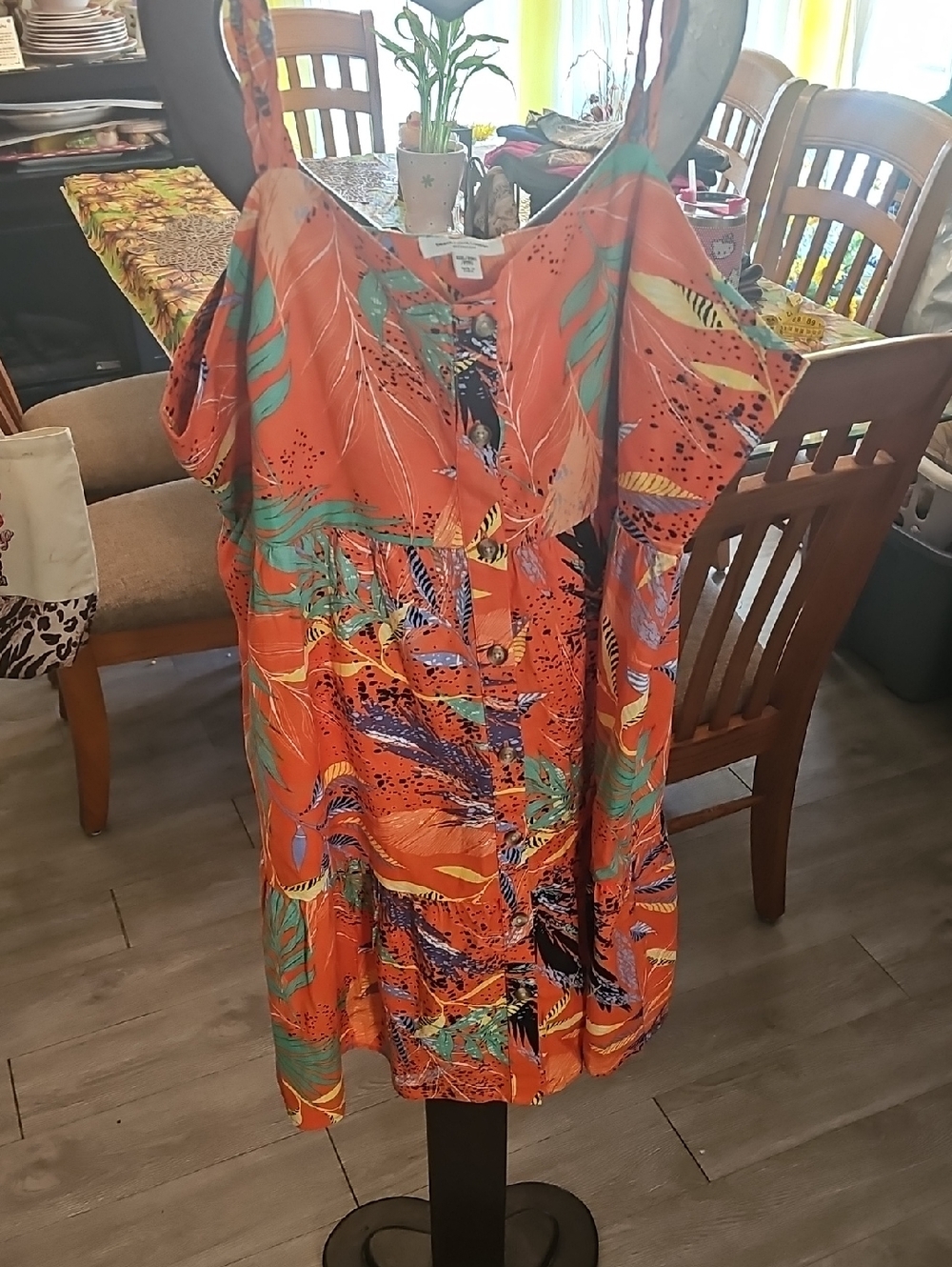 beachlunchlounge Orange Tropical Print Dress with Teal and Yellow Accents